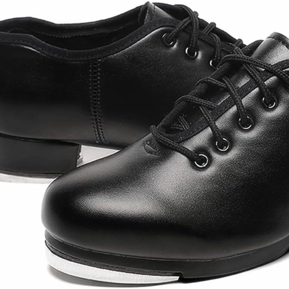 NWT size 12.5 Child Black Tap Shoes Lace up Dance for Girls and Boys